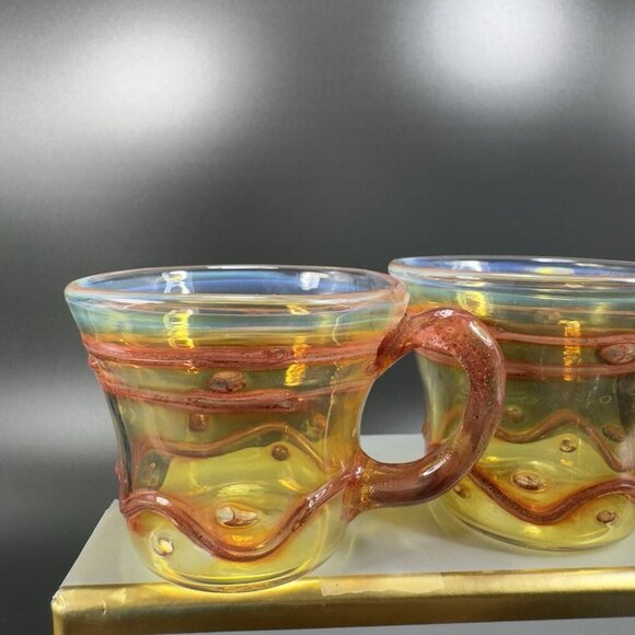 Vintage Hand Blown Delicate Italian Glass Small Cups Mugs Opalescent Thin Glass - Picture 9 of 16